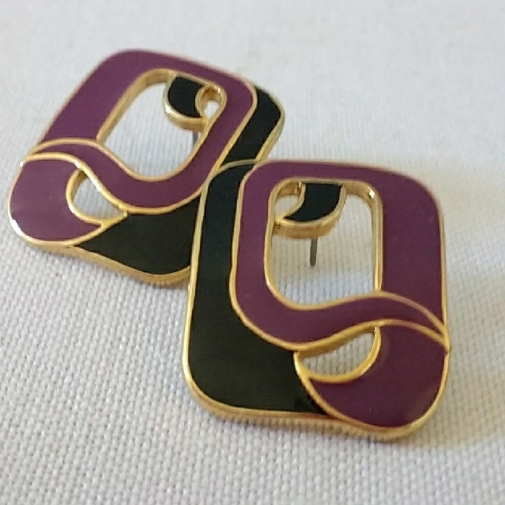 Vintage Purple and Black Statement Earrings